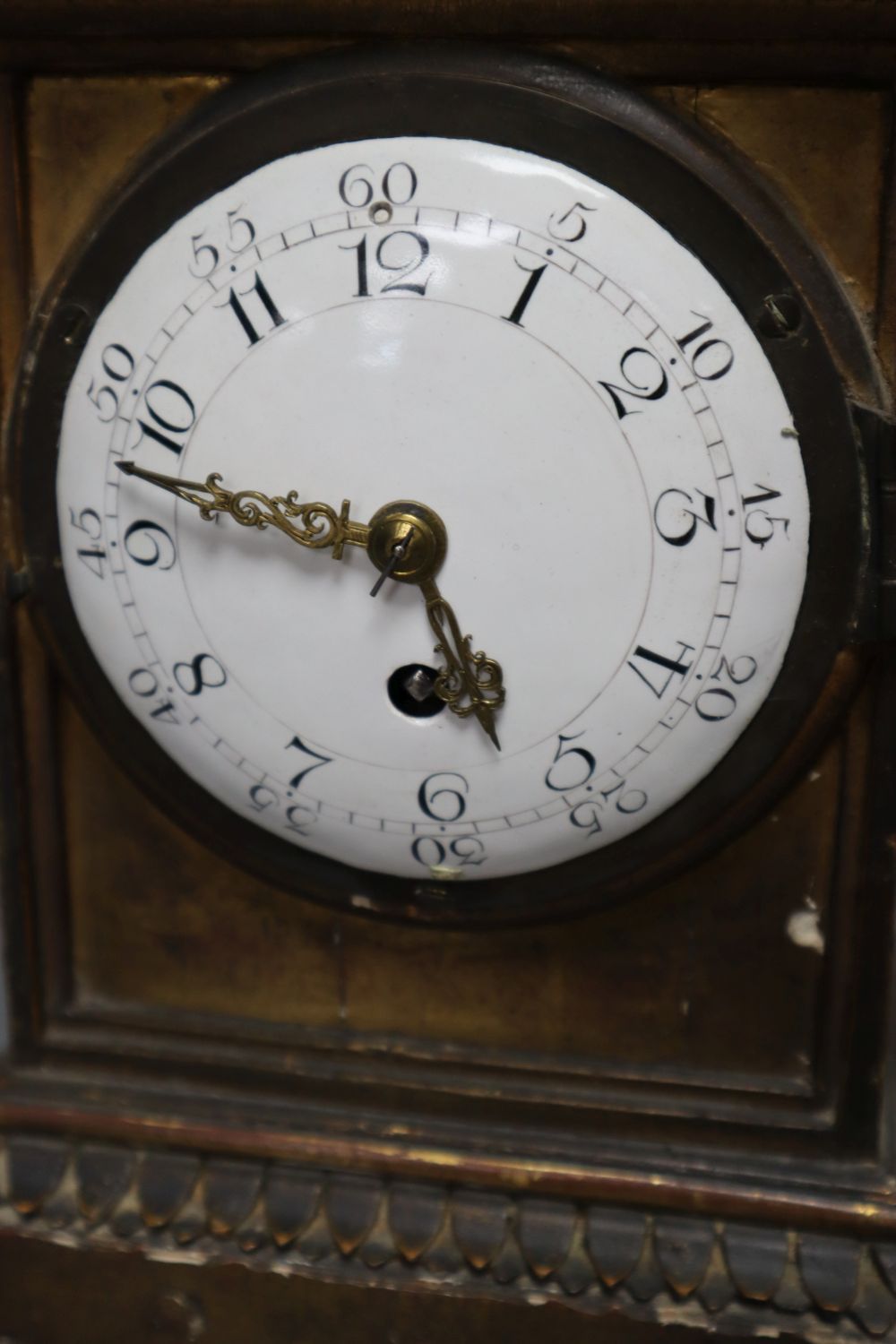 A 19th century French giltwood timepiece, with 3.75 inch convex enamelled dial, replacement timepiece movement, height 24cm